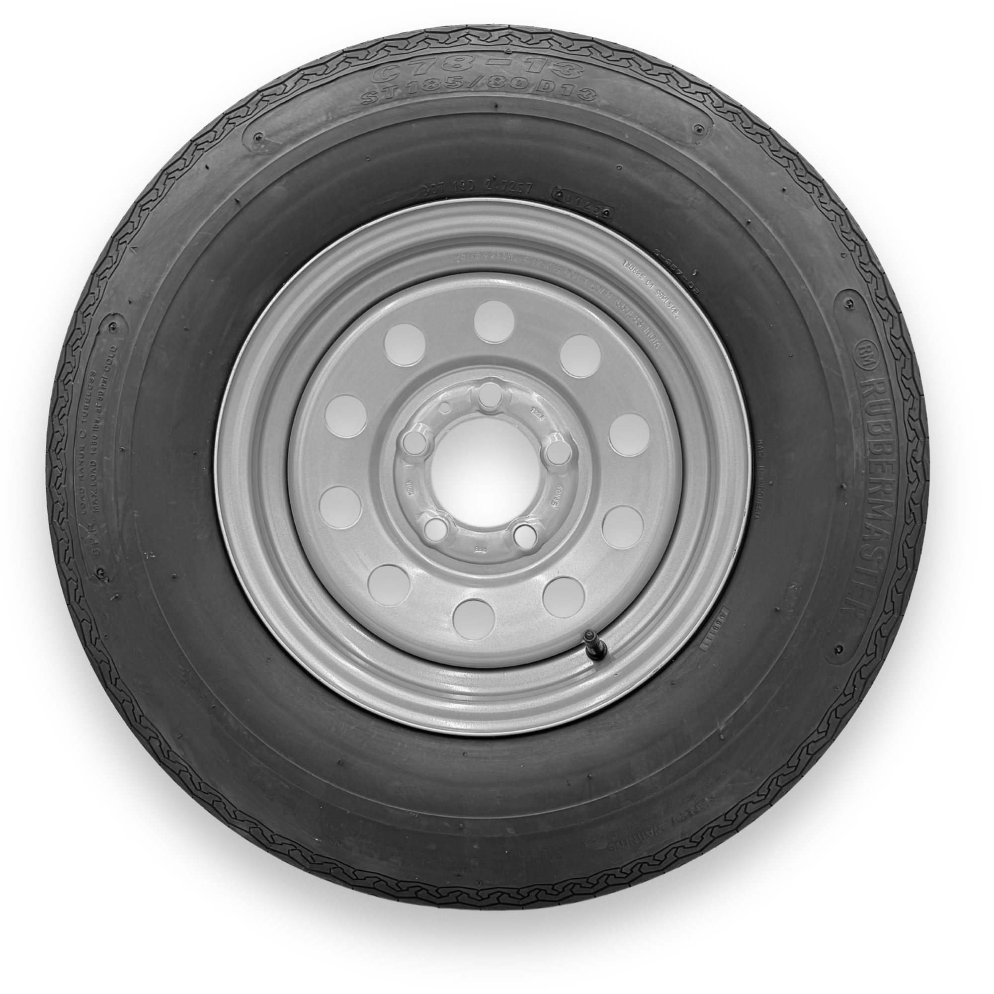 RubberMaster Highway Rib Tire — ST185/80D13, 6 Ply, 5 on 4.5 Bolt Silver Modular Wheel, Model# 599465SIL